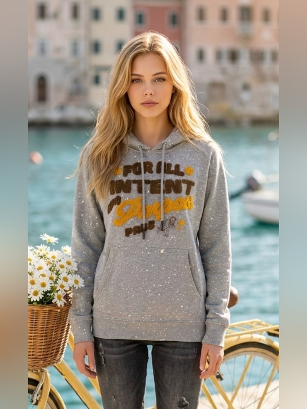 PRPS Grey Speckled Hoodie with Yellow Script Graphic
